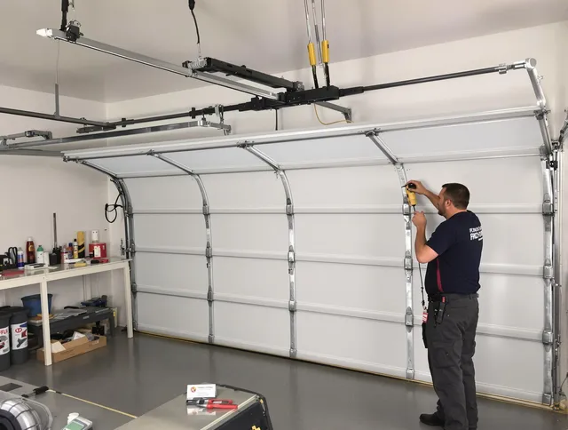 Pico Rivera Garage Door Repair certified technician performing overhead door system repair in Pico Rivera